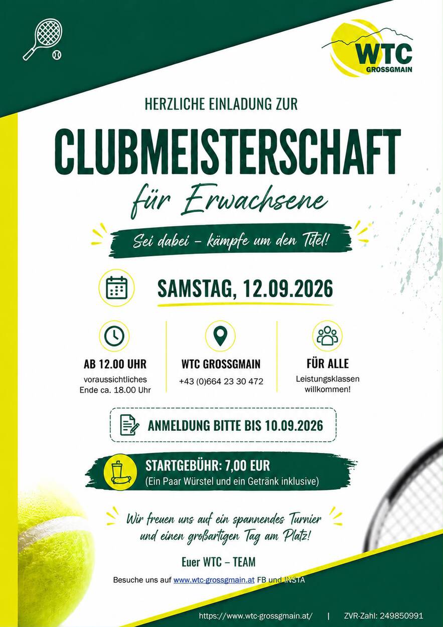 04/26: Clubmeisterschaft am 12.9.2026 ab Mittag